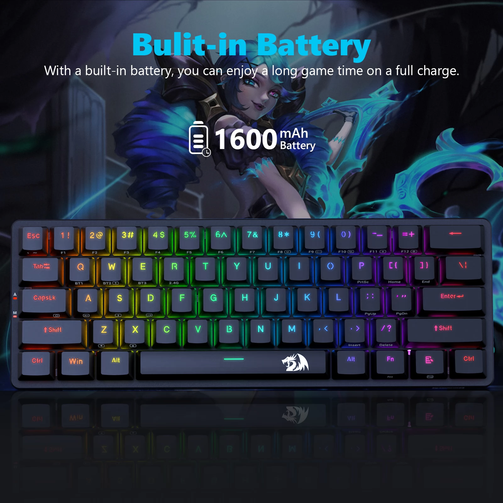 Redragon K615P-KBS Elise Pro RGB Mechanical Keyboard Wireless Bluetooth Tri-Mode Ultra-Thin Low Profile Blue Switch