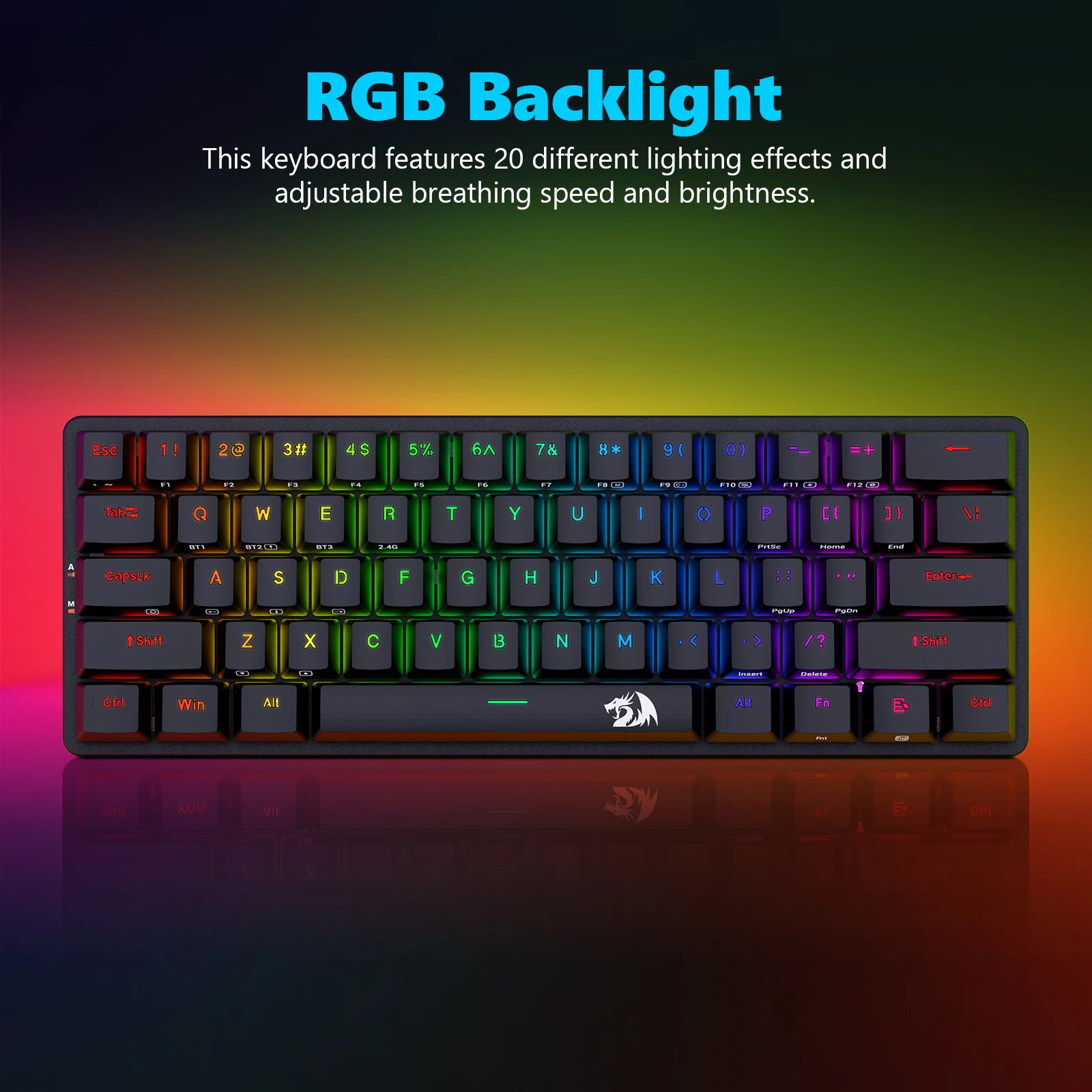 Redragon K615P-KBS Elise Pro RGB Mechanical Keyboard Wireless Bluetooth Tri-Mode Ultra-Thin Low Profile Blue Switch