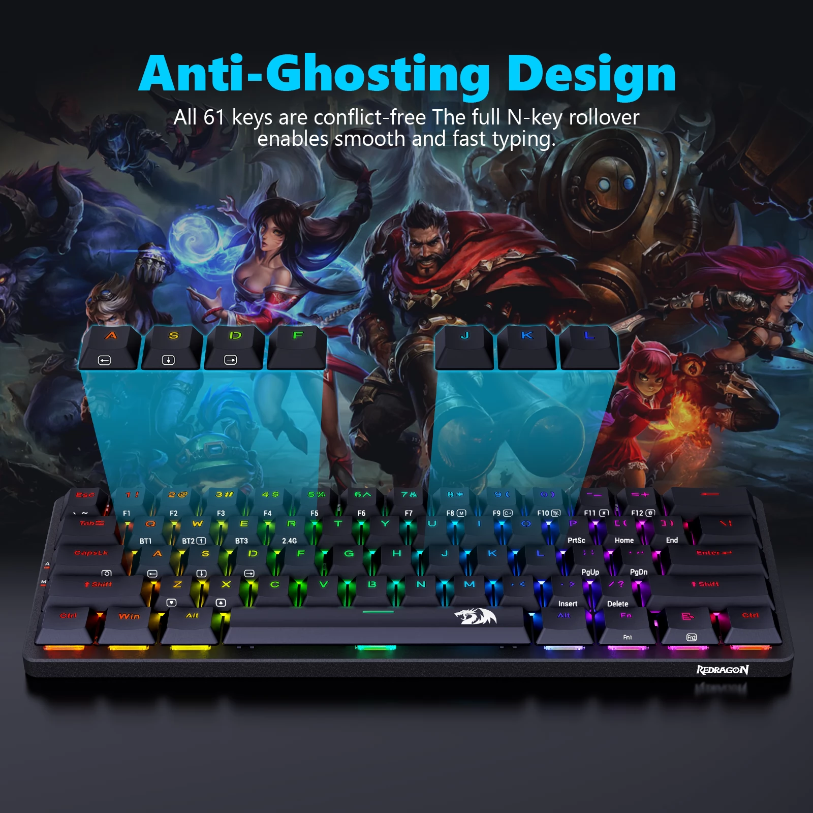 Redragon K615P-KBS Elise Pro RGB Mechanical Keyboard Wireless Bluetooth Tri-Mode Ultra-Thin Low Profile Blue Switch