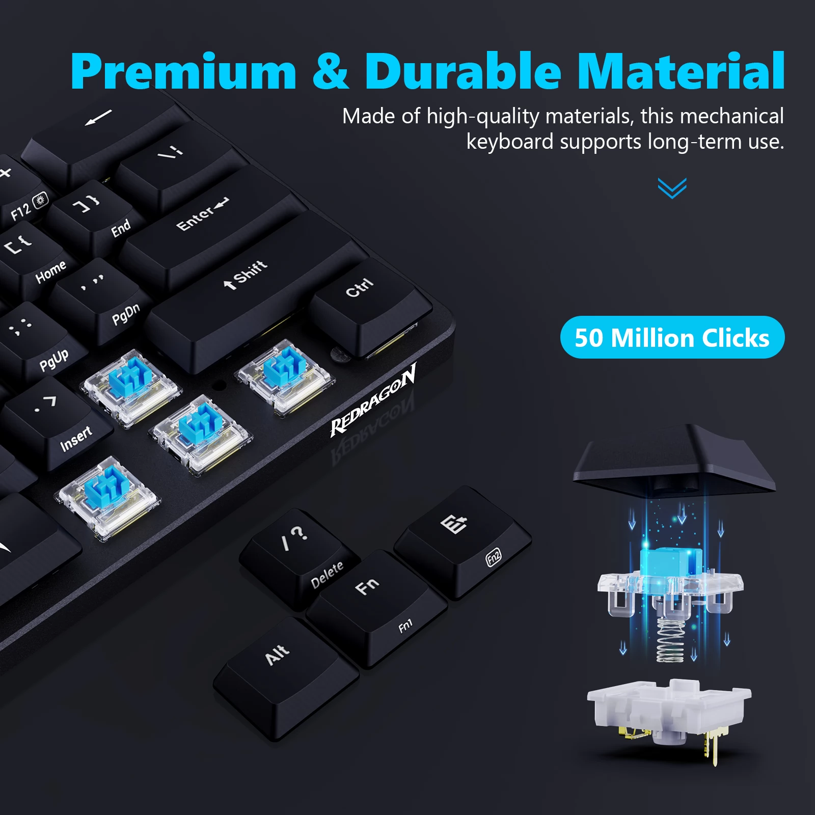 Redragon K615P-KBS Elise Pro RGB Mechanical Keyboard Wireless Bluetooth Tri-Mode Ultra-Thin Low Profile Blue Switch