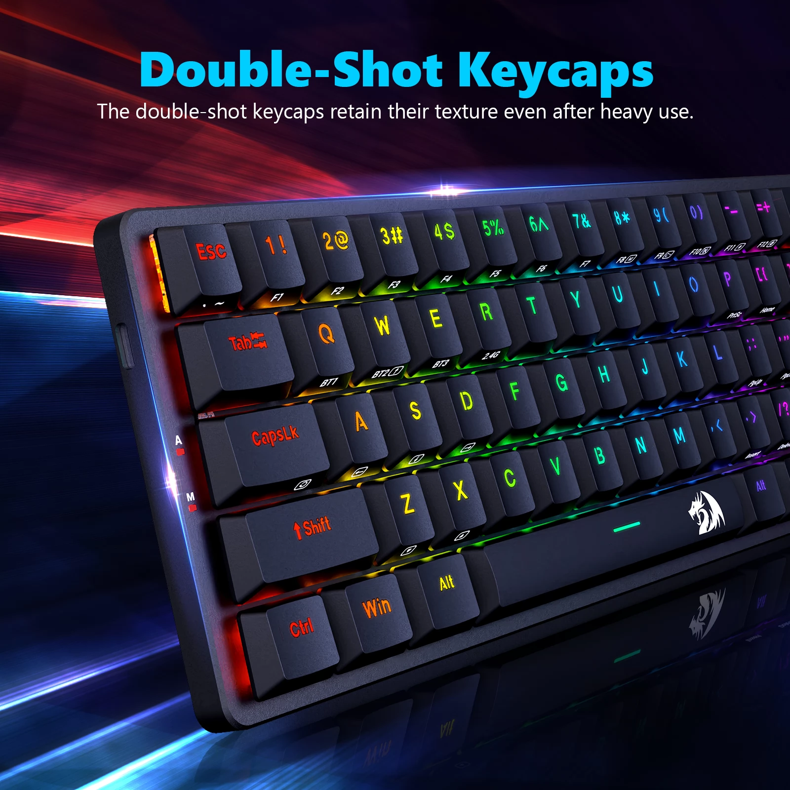 Redragon K615P-KBS Elise Pro RGB Mechanical Keyboard Wireless Bluetooth Tri-Mode Ultra-Thin Low Profile Blue Switch