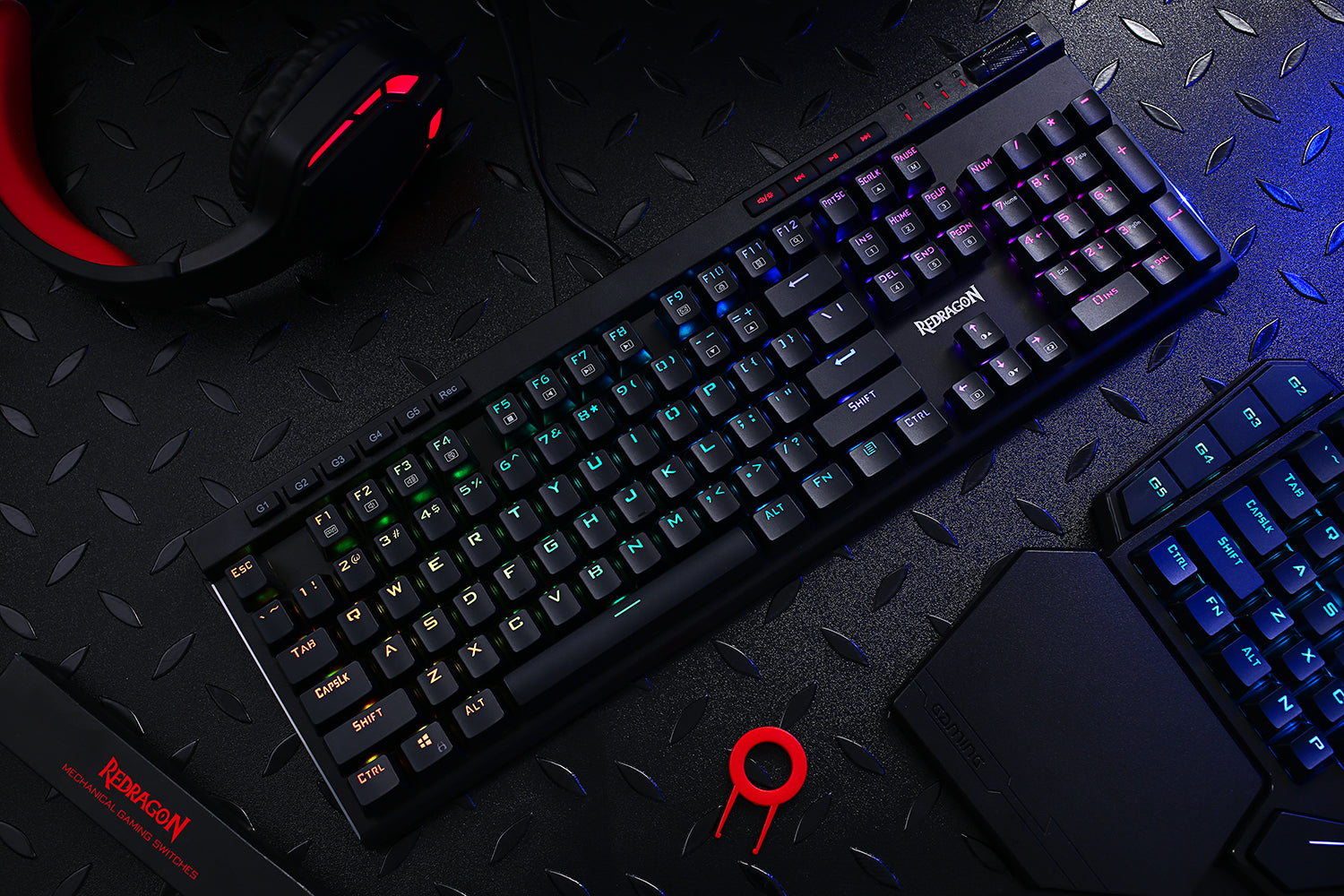 Redragon K580 VATA RGB LED Backlit Mechanical Gaming Keyboard 104 Keys Anti-ghosting with Macro Keys & Dedicated Media Controls, Onboard Macro Recording (Blue Switches)