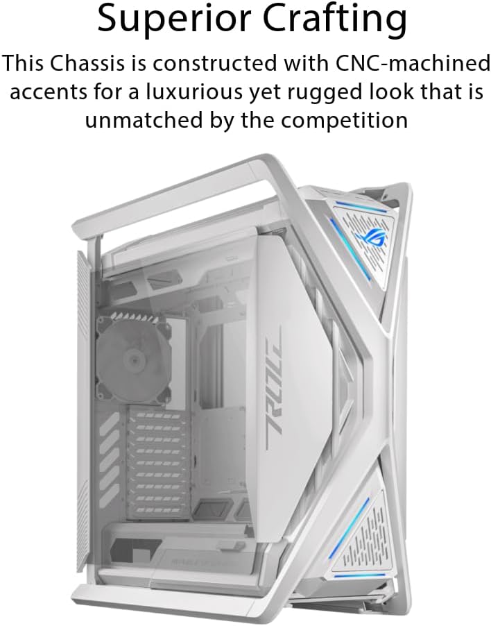 ASUS ROG Hyperion GR701 EATX White Full-Tower Case — semi-open structure, tool-free side panels, supports up to 2 x 420mm radiators, built-in graphics card holder,2x front panel Type-C