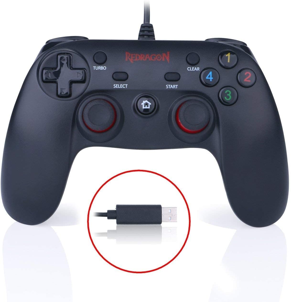 Redragon G807 Gamepad, PC Game Controller, Joystick With Dual Vibration, Saturn, For Windows PC, PS3, Playstation, Android, Xbox 360 (Black, Wired)