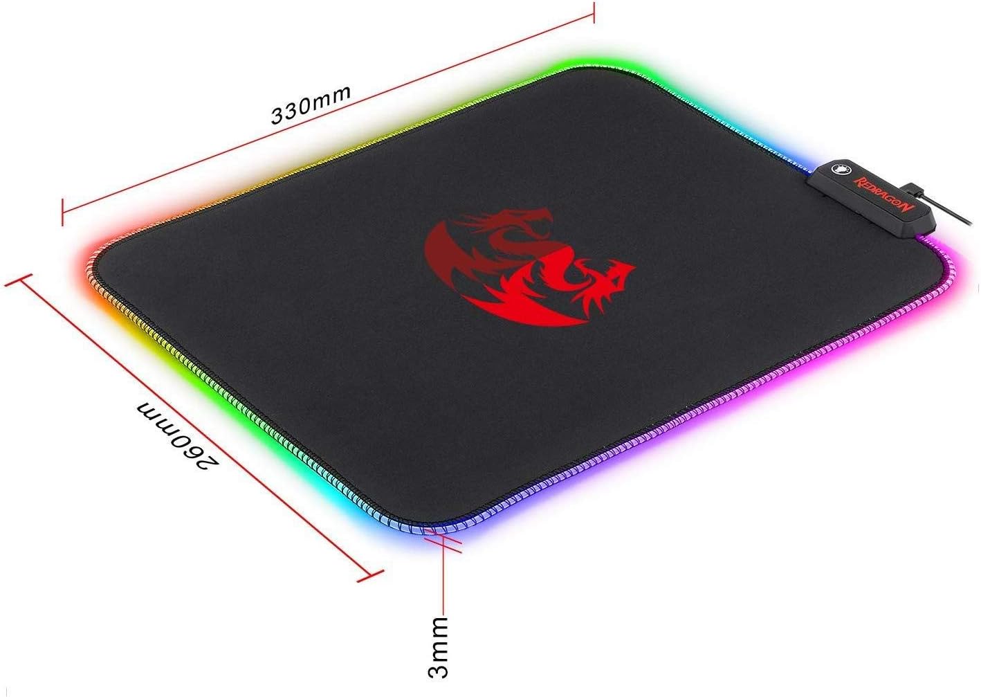 Redragon P026 RGB Mouse Pad, Soft Cloth, Non-Slip Rubber Base, Stiched Edges (330 x 260 x 3mm)