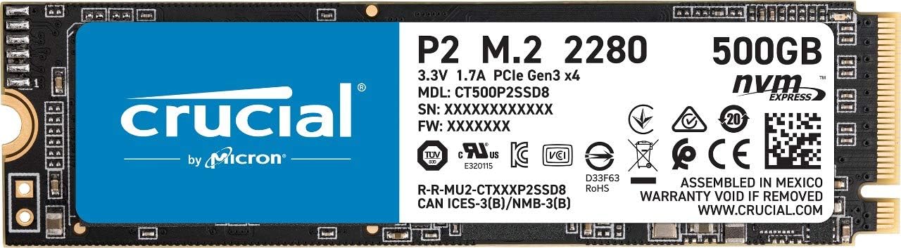 Crucial P2 500GB PCIe M.2 2280 SSD Memory