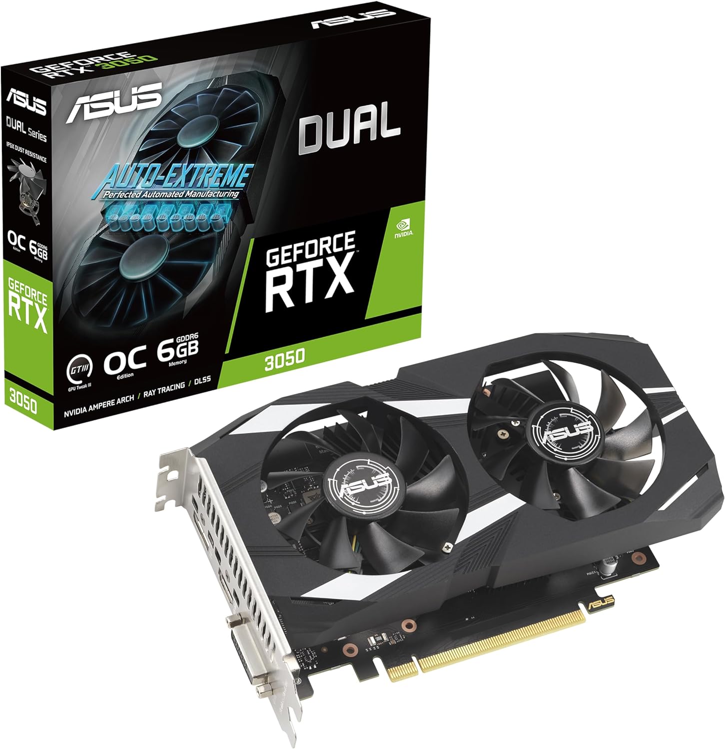 ASUS Dual RTX 3050 OC 6GB GDDR6 PCIe 4.0 Graphics Card (Model: 90YVOK60-MONA00)