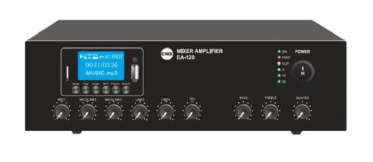 ADVISION AD-120D Sound System, 120W Tabletop Mixer Amp with USB/Bluetooth/ FM, 3 Mic, 2 Aux, 70V/100V/4-16 Ohm.