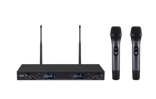 ADVISION AD-200C - WM Sound System , UHF Wireless Microphone System, Two channel, AD-200C-WM Handheld Mic or body pack receiver with lavaliere Mic, adjustable frequency