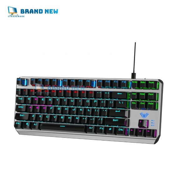 AULA F3087 Mechanical Gaming Keyboard with RGB Rainbow Backlit ABS Keycaps 87 Keys Anti-Ghosting Ergonomic USB Type-C Wired Computer Keyboards for Windows PC Red Switch Black
