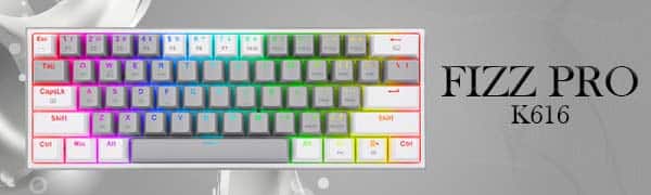 REDRAGON INDIA FIZZ PRO K616 - 60% WIRED+2.4GHZ+BT MECHANICAL KEYBOARD GREY AND WHITE (RED SWITCH)