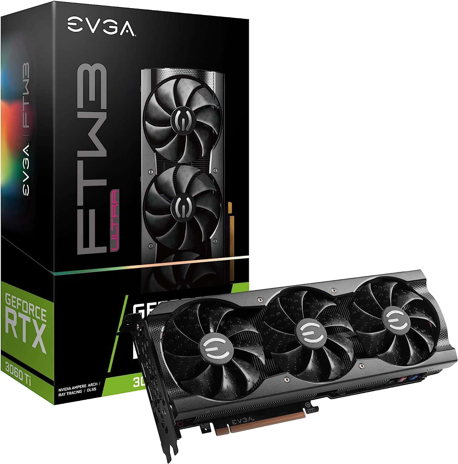 Evga 08G-P5-3667-KL GeForce RTX 3060 Ti FTW3 Ultra Gaming 8GB GDDR6 iCX3 Cooling ARGB LED Metal Backplate LHR Graphic Card