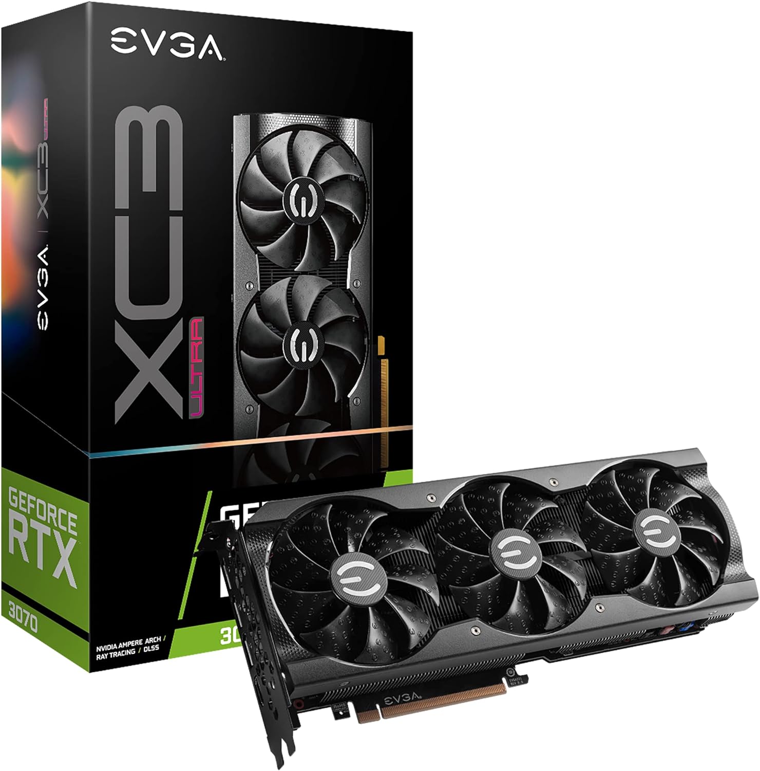 Evga 08G-P5-3755-KL GeForce RTX 3070 XC3 Ultra Gaming 8GB GDDR6 iCX3 Cooling ARGB LED Metal Backplate LHR Graphic Card