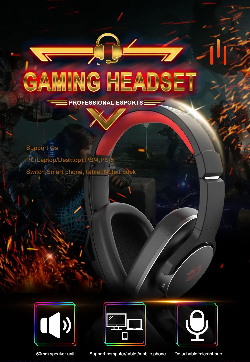REDRAGON H720 EUROPE Gaming Headset , Type-C Connection With 3.5mm Jack