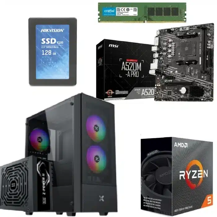 PC Gaming Bundle AMD Ryzen 5 4600G Box Processor MSI Motherboard 8GB RAM 128GB SSD Cougar MX410 Case + VTC 500W