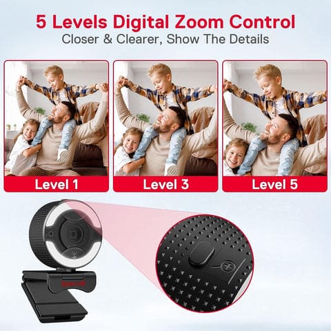 Redragon GW910 1080P PC Webcam w/Dual Microphone, Adjustable Ring Light, Digital Zoom & Privacy Cover- 2.0 USB Computer Web Camera - 30 FPS for Online Courses, Video Conferencing, Streaming