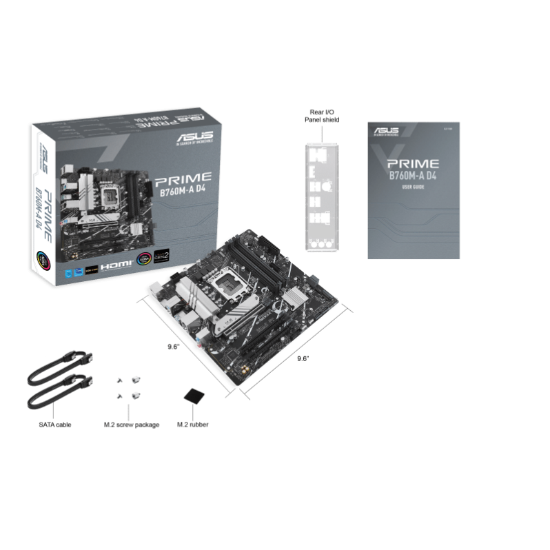 Asus B760M Prime-A D4- Intel® B760 (LGA 1700) mATX motherboard, PCIe 4.0, two M.2 slots, Realtek 2.5Gb Ethernet, DisplayPort, Dual HDMI®, SATA 6 Gbps, rear USB 3.2 Gen 2, front USB 3.2 Gen 1 Type-C®, Aura Sync - Image 2