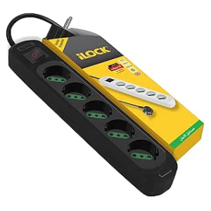 iLock Power Strip 5 Outlets 3500W with Switch 1.5M Black Heavy Duty Extension Socket