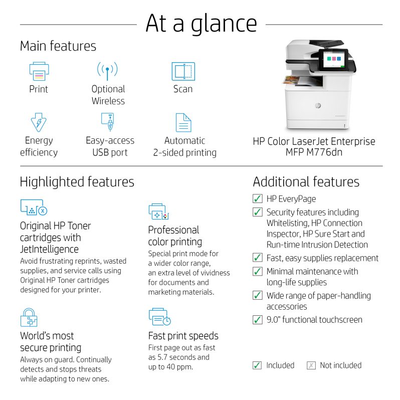HP Color LaserJet Enterprise MFP M776dn A3 Color Laser Multifunction Printer, 45 ppm, Duplex Printing, 1200 x 1200 dpi (Printer, Copy,Scan) - Image 2