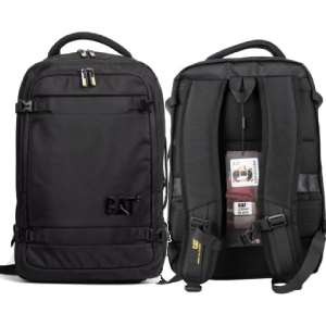 CAT 2306 Laptop Backpack, 15.6-Inch Waterproof Black Backpack, Expandable Design, Rain Cover